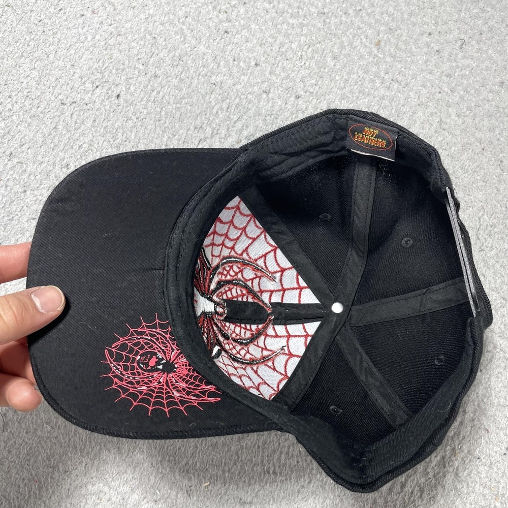 Hot Leathers Hat Cap Snap Back One Size Mens Black Spider Web Skull Biker Horror - Picture 5 of 6